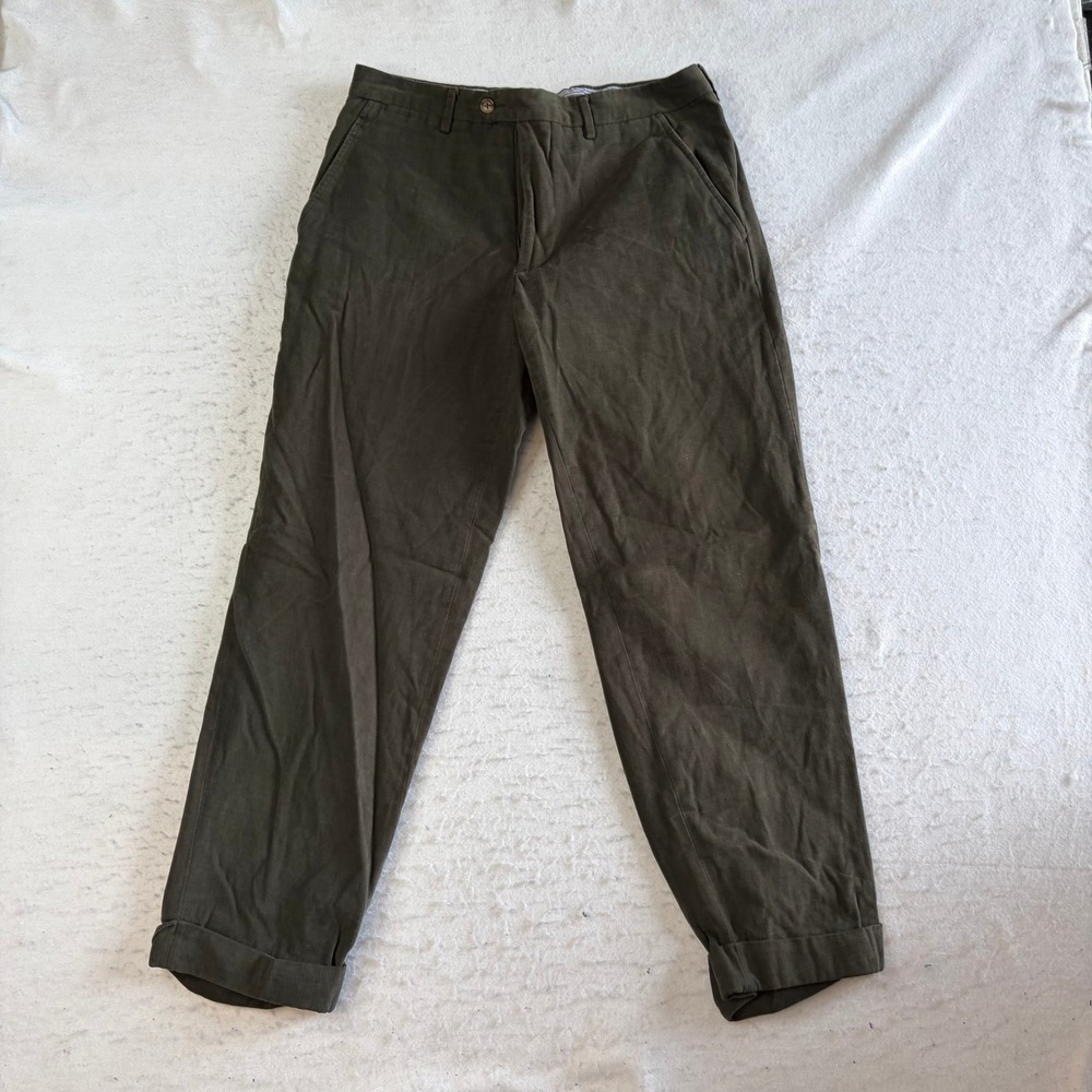 Luciano Barbera Chino Pants Mens 50 Green Cotton Cuffed Made in Italy